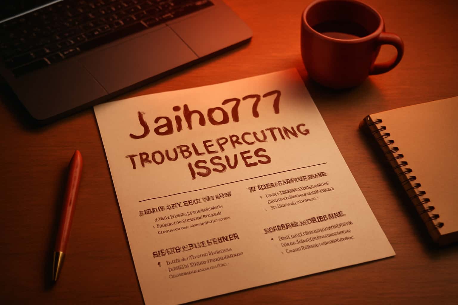 Informational scene depicting solutions for troubleshooting Jaiho777 issues.
